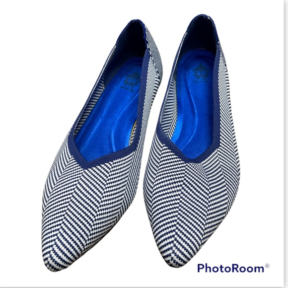 French Blu Halo Navy Blue Herringbone Pointy Flats Size 8 - Picture 1 of 6